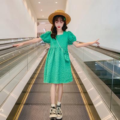 China Green Bubble Sleeve Girls Summer Dress T-Shirt Skirt New Foreign Style for sale