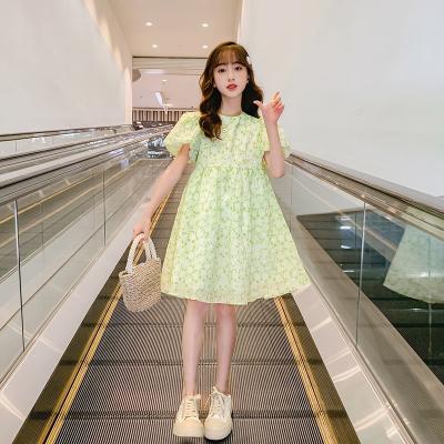 China Bubble Sleeve Skirt Girls Summer Green Dress New Foreign Style for sale