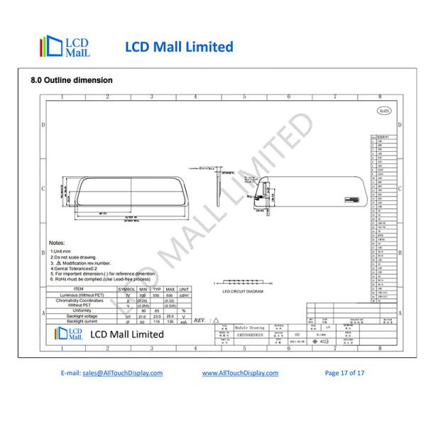 Quality 9.35'' QVGA 320x1280 Dots 9.4 Inch IPS TFT LCD Module MIPI Interface Display for sale