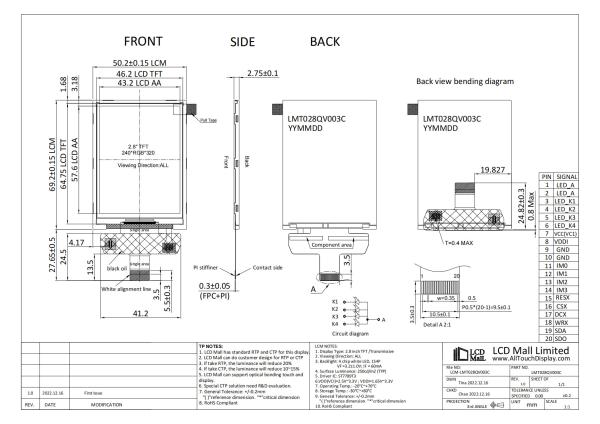 Quality ST7789T3 2.8 Inch TFT LCD Display Screen 240x320 Resolution IPS 20PIN for sale