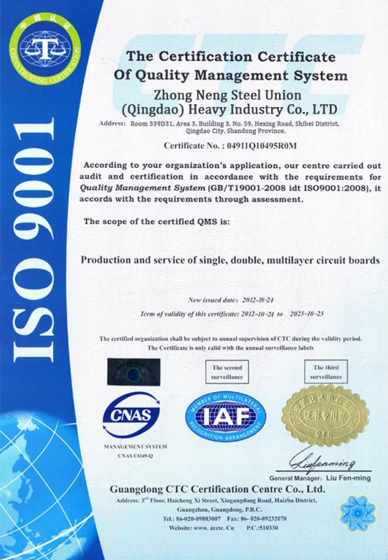 IOS Certificate - Zhong Neng Steel Union(Qingdao)Heavy Industry Co.,Ltd