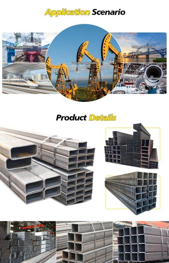 ASTM A106 ERW Black Pipe Hollow Section Hot Rolled Square Steel Tube Low Carbon Steel Square Rectangle Rectangular Hollow Section Steel Tubes