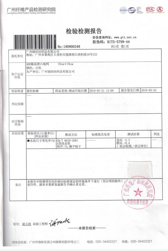 Testing certifaction - Guangzhou Leafy Textiles CO., Ltd.