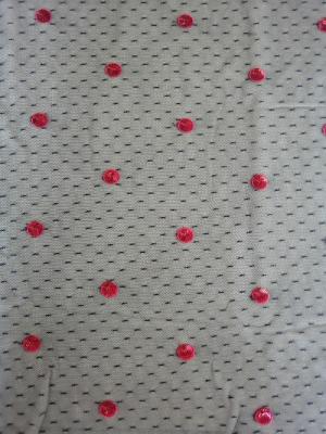 China Black Red Polka Dot Sequin Fabric For Day Dress Garment for sale