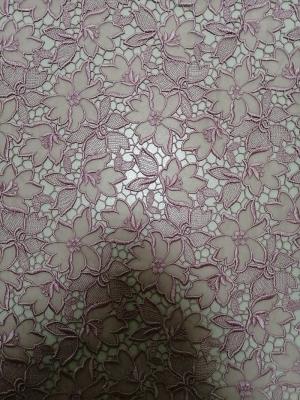 China Pink Floral Laser Cut 125CM Embroidered Lace Fabric For Women's Garment for sale