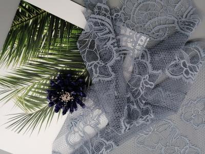 China 121g/m Lightweight French Chantilly Eyelash Scallop Lace Fabric for sale