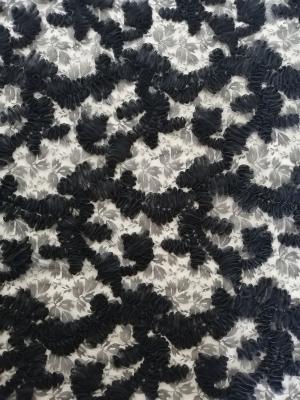 China Tela floral negra del vestido de noche de la tela del bordado de Applique del cordón en venta