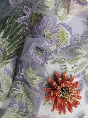 China Floral Colored Embroidered Lace Fabric For Women Garment for sale