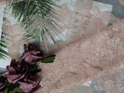 China Tablecloth 80 Yards Pink Beaded Embroidery Fabric for sale