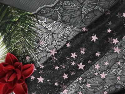 China Pink Star Pattern Embroidered Net Lace Fabric For Lady Garment for sale