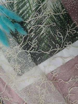 China Cordón floral de la tela de Dot Embroidery Flocking Flocked Mesh de la polca en venta