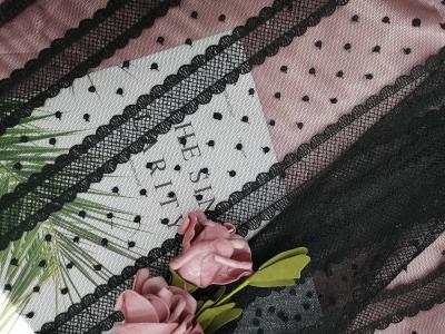 China Black Dot Line Tulle Mesh Embroidered Lace Fabric For Home Textile for sale