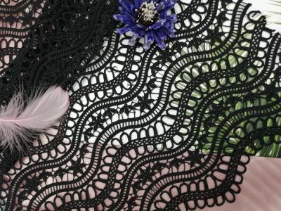 China Black 100% Polyester Chemical Crochet Lace Fabric Heavy Embroidery for sale