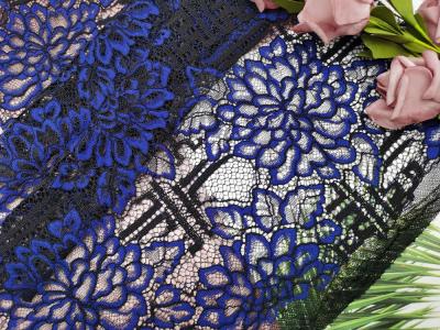 China Tela atada azul del cordón de la flor grande casera de la materia textil para el vestido de la niña en venta