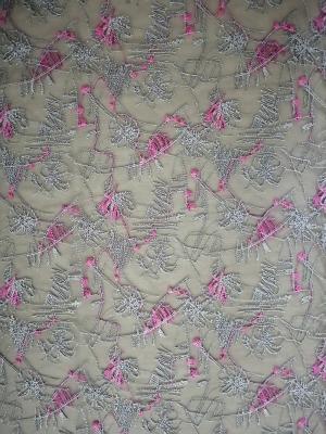 China Pink African Floral Tulle Mesh Colored Embroidery Fabric for sale