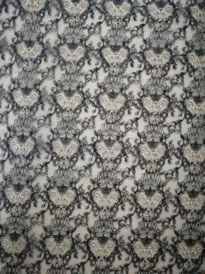 China 125CM Black Delicate Luxury Beaded Embroidered Lace Fabric for sale
