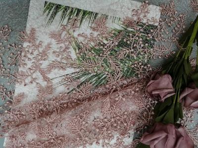 China Pink Floral Sequin Embroidered Fabric Wedding Lace Fabric By The Yard for sale