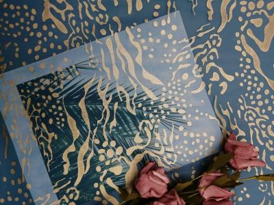 Китай Ткань сетки Тюль партии голубой металлической напечатанная фольгой продается