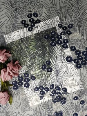 China 60 jardas de bordado floral da marinha 3D fazem crochê a tela do laço à venda