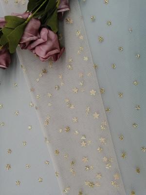 China Metallic Star Shape Tulle Mesh Fabric Women Dress Foil Printing Coating for sale
