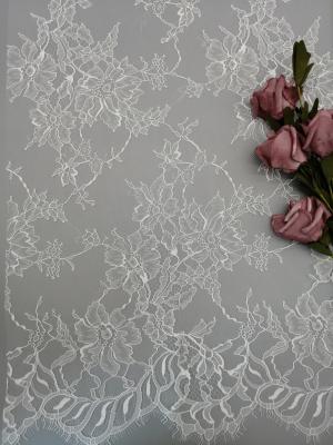 China 100% Nylon 145CM White Floral Lace Tulle Mesh Fabric Embroidery Soft Lace Fabric for sale