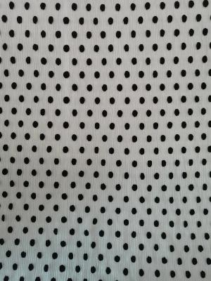 China Black Dot Tulle Crinkle Flocked Pleated Mesh Fabric for sale