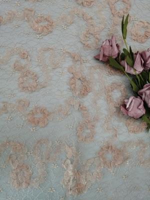 China Pink Floral Crochet Glitter Tulle Mesh Shining Lace Fabric for sale
