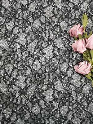 Chine Tissu français noir en nylon de dentelle de Raschel de broderie de 100% Chantilly à vendre
