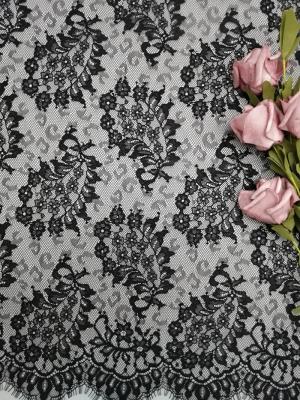 China Paisley French Lace Black Lightweight Tulle Lace Fabric for sale