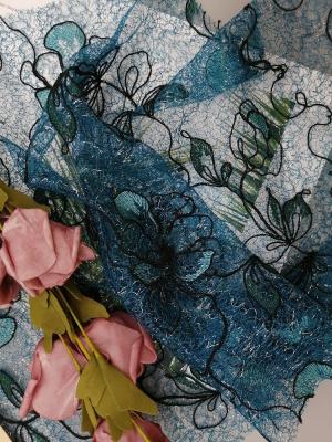 China Tela floral do vestido de noite de Mesh Green Colored Embroidery Fabric do laço à venda