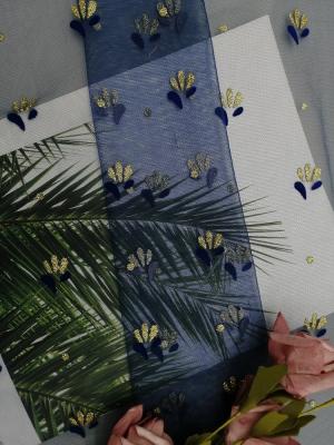 China El brillo reunido metálico azul real Tulle Mesh Foil del cordón imprimió la tela en venta
