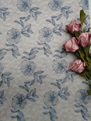 China Blue Voile Embroidered Lace Fabric Floral Tulle Mesh for sale