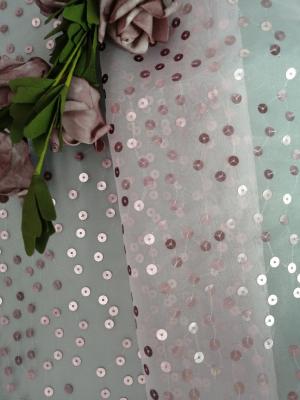 China Pink Transparent Sequin Embroidered Fabric Organza Tulle For Apparel for sale