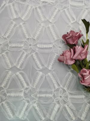 China White Crochet Lace Fabric 3D Floral Lace Fabric Mesh Cording Embroidery for sale