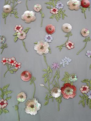 China la lentejuela colorida 3D bordó la tela que la tela floral Seuqin de la lentejuela goteó el cordón en venta