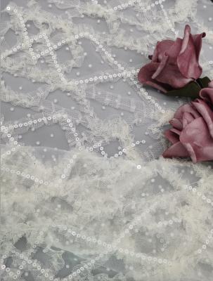 China 3D Flower Sequin Embroidered Fabric Bridal Net Tulle Lace Fabric with Sequin for sale