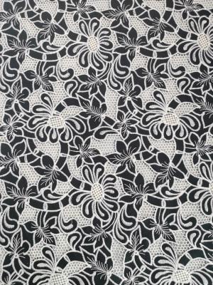 China AZO Free Tulle Mesh Printed Lace Fabric Black Ground White Flocking for sale