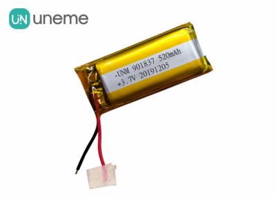 China Rectangle 520mmAh Custom Li Ion Battery , 901837 1S1P 3.7V Wearing Device Lithium Ion Polymer Battery Pack for sale