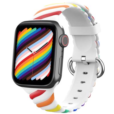 China Silicone gel suitable for Apple smart watch with two color woven silicone twist rainbow strap latest Apple wristband+ protective case for sale