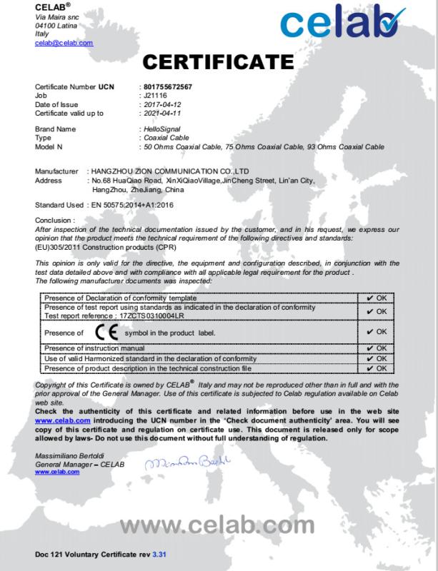 CPR Certification - HANGZHOU ZION COMMUNICATION CO.,LTD