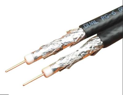 China Dual RG6 Quad CATV Coaxial Cable 18 AWG CCS 60% AL Braid CM Rated PVC Jacket for sale