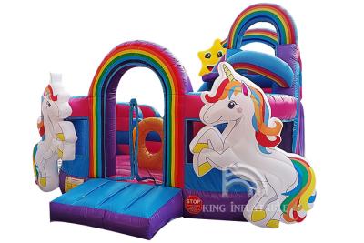 China Kids Unicorn Bouncy Castle With Water Slide Princess Pink Giant Jumping Rainbow Inflatable Water Bounce Houses for sale