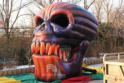 China Giant Inflatable Skull Entrance Halloween Decoration Inflatable Devil Skeleton Skull Head For Club Party for sale