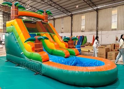 China Kids Outdoor Yard Water Slides Tropical Jungles Inflatable Water Slide With Pool for sale
