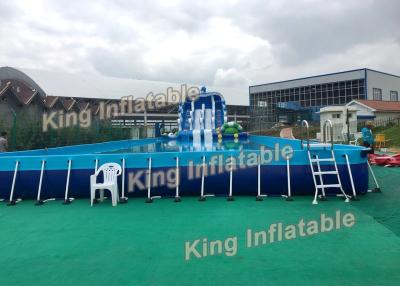 China Blue Dolphin Support Basin Inflatable Water Parks With Slide Plato PVC for sale
