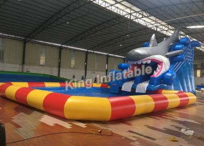 China Blue Shark Inflatable Water Parks Waterproof Inflatable Swimming Pool 8m X 6m for sale