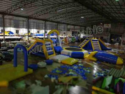 China Outside Large Water Slide Inflatable Water Parks With Floating Trampoline for sale