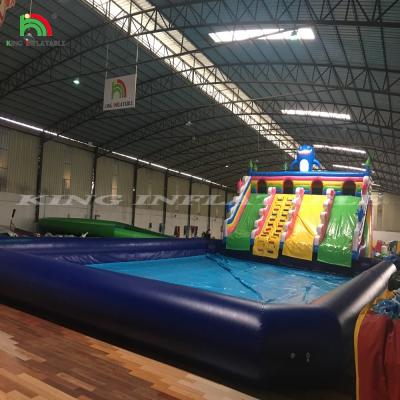 China Juegos al aire libre Parque de toboganes inflables Gran toboganes de agua inflables con piscina en venta