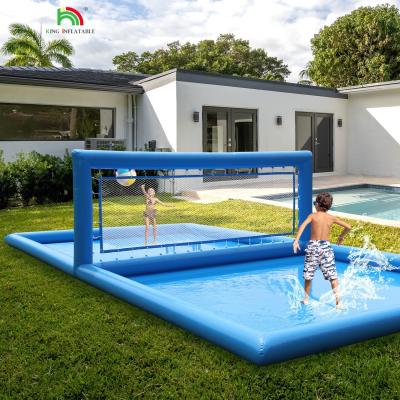 China 33FT Inflatable Volleyball Court Pool Blue Beach Water Volleyball Net Field With Air Pump For Outdoor Sport Game for sale