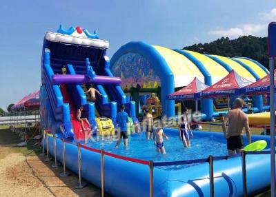 China Commercial Blue Inflatable Slip And Slide With Big Swimming Pool For Adult And Kids for sale